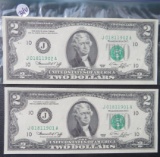 (2) 1976- $2 Bill, Consecutive Serial Number