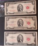 (3) 1953- Red Seal $2 Dollar Bill