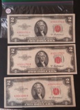 (3) 1953-A Red Seal $2 Dollar Bill