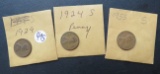1929, 1924-S, 1955-S Lincoln Pennies