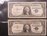 (2) 1957- US Blue Seal $1 Silver Certificates