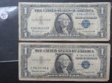 (2) 1957- US Blue Seal $1 Silver Certificates