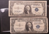 (2) 1935-D US Blue Seal $1 Silver Certificates