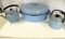 Blue Club aluminum roaster & 2 teapots