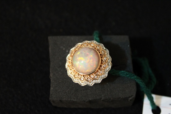 All colors of opal ring set in 18K rose & white gold W/ accent diamonds
