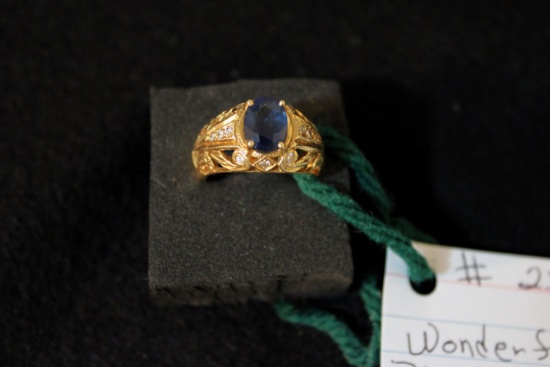 Blue sapphire & diamond accent ring