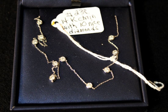 14K chain W/ 10diamonds necklace