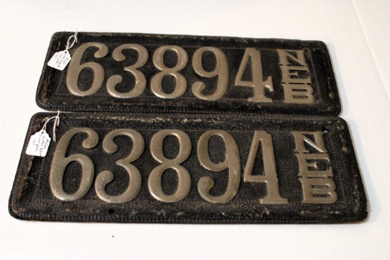 Set of leather Nebraska license plates