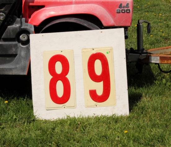 Wood sign W metal gas station numbers