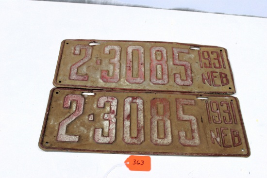 A set of Nebraska license plates 1931