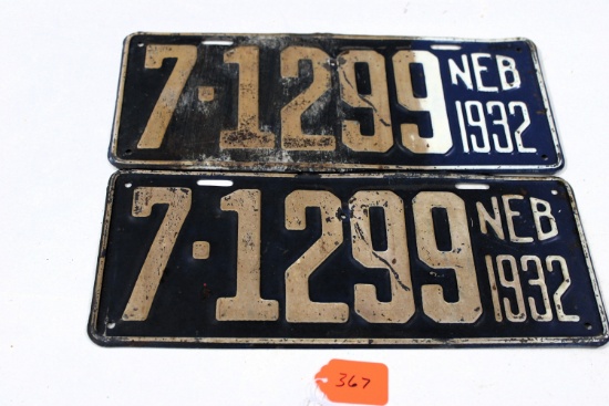 A set of Nebraska license plates 1932