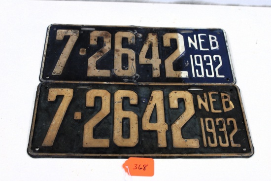 A set of Nebraska license plates 1932