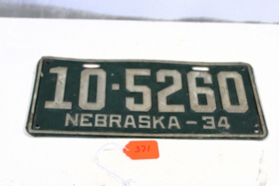 Nebraska license plates 1934