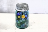 Blue jar of marbles
