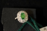 Tsavorite garnet over 2 carats of diamonds ring