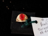 Red gemstone W/ lots of diamonds - 14K yellow gold ring