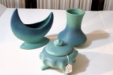 3 blue Van Briggle pieces