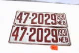 A set of Nebraska license plates 1931