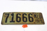 Nebraska license plates 1919