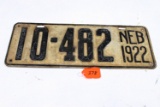 Nebraska license plates 1922
