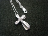 Signed 925 Sterling Diamond Cross on Chain both signed