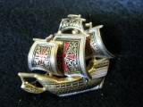 Signed Spain Damascene Ship Brooch 2