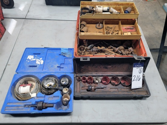 A group of assorted hole saw bits