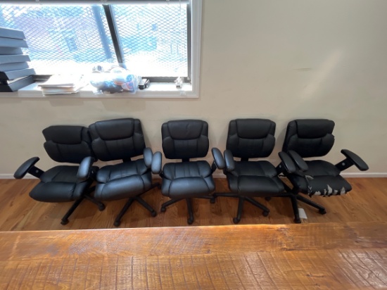 {Each} Faux Leather Upholstered Swivel Arm Chairs