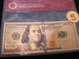 $100 Bill Gold Foiled Bank Note
