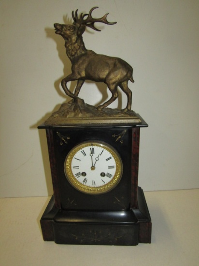 Slate Case Clock with Stag