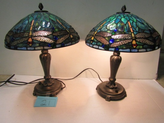 Pair of Leaded Glass Lights