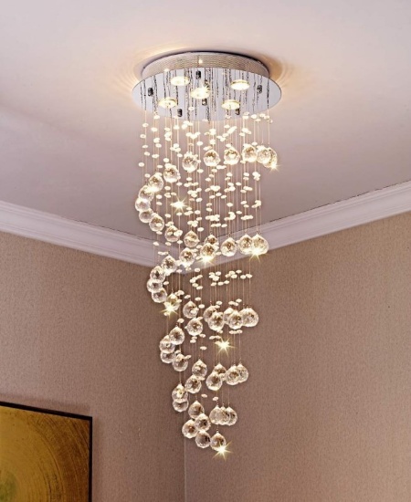 Saint Mossi Modern K9 Crystal Spiral Raindrop Chandelier Lighting Flush Mount LED Ceiling Light Fixt