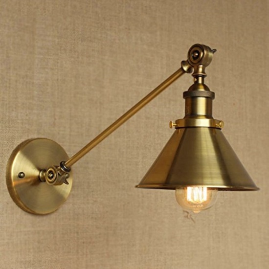 Adjustable Brass Finish 1 Light Wall Sconce - LITFAD 7" Industrial Wall Lamp Mounted Lighting Fixtur