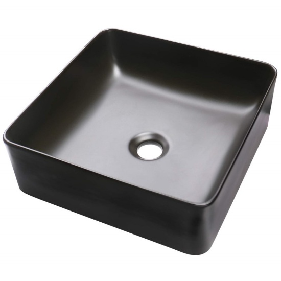Enbol EA1515 Black Ceramic Porcelain Square Bathroom Vessel Sink Above Counter Countertop Bowl Sink