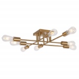 VINLUZ Modern Semi Flush Mount Light 8 Light Brushed Brass Industrial Sputnik Ceiling Light Mid Cent