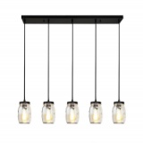 Kitchen Island Light,5 Lights Linear Pendant Lighting,Glass Mason Jar Hanging Lamp Antique Gold