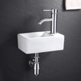 KES Bathroom Corner Sink with P Trap Pop Up Drain and Faucet Chrome Combo 12 Inch Wall Mounted Small