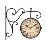 Adeco Wrought Iron Antique-Look Brown Dial, Round Wall Hanging Double Side Two Faces Train Railway S