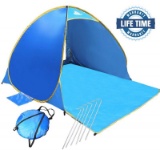 Outdoorsman Lab Sand Free Beach Blanket and Automatic Pop Up Beach Tent