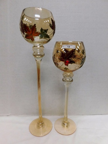 LOT OF 2 TALL IRIDIZED 1 16"- 1 20" CANDLEHOLDERS/DÉCOR