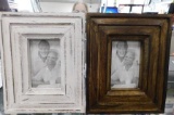 Lot of 2 Picture Frames Brown & White Distressed Wood