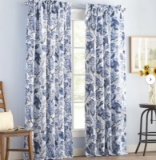 MoretinMarsh Floral Semi-Sheer Thermal Rod Pocket Curtain Panels Blue  PAIR 52