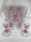 SET OF 8 LAVENDER GLASS GOBLETS & PR OF LAVENDER GLASS CANDLESTICKS
