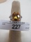STERLING SILVER CITRINE AND CZ RING APPROX 5