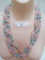 STERLING SILVER ROSE QUARTZ AND TURQUOISE TRIPLE STRAND NECKLACE
