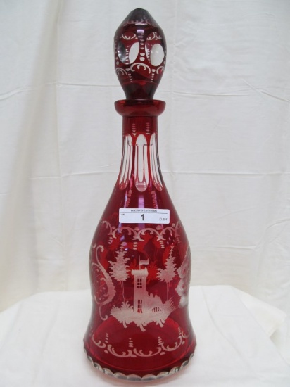 RED CUT TO CLEAR DECANTER 13.5"