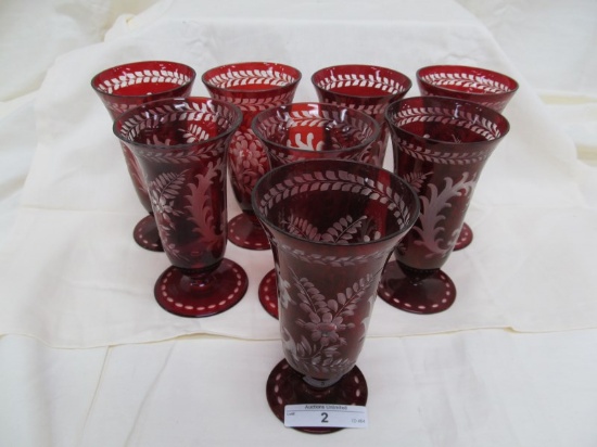 RED CUT TO CLEAR 8 PC. GOBLETS 5"