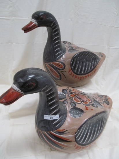 VINTAGE PR. OF DECORATIVE POTTERY DUCKS MEXICO