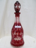 RED CUT TO CLEAR DECANTER 13.5