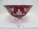 RED CUT TO CLEAR FOOTED BOWL 3.5